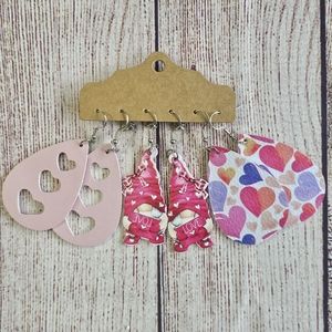 NWT Set Of Love Themed Faux Leather Tear Drop Multi Color Dangle Earrings